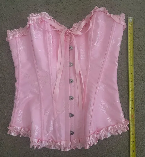 Pink Strapless Corset Top, Bustier Shapewear, Lace Waist Push Up - Image 9