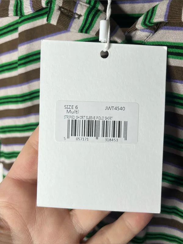 NEW Jaded London Mila Striped Short Sleeve Polo Shirt in Green Multi - Image 8