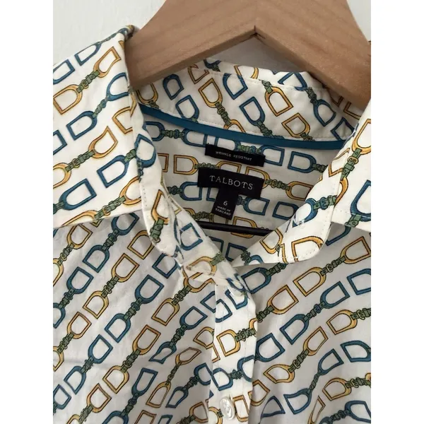 Talbots Wrinkle Resistant Equestrian Collared Button-Down Shirt Long Sleeve Sz 6 - Image 3
