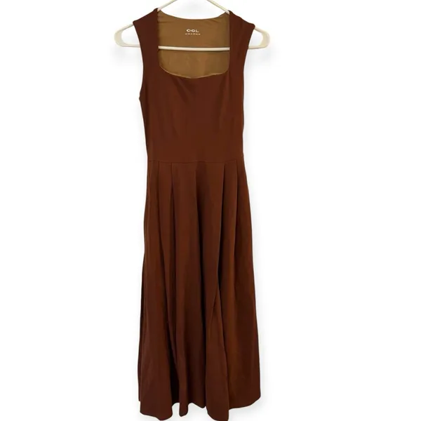 NWT OGL The Anytime Bra Ponte Knit Midi Dress Sz XS Cherry Wood Brown Stretchy - Image 2