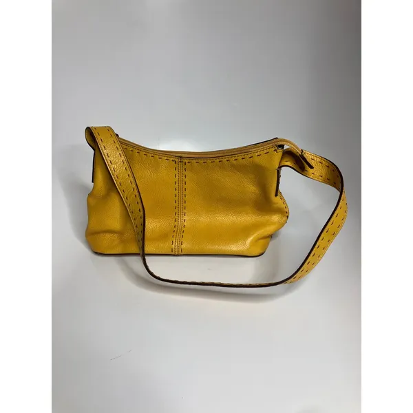 Fossil Shoulder Bag Womens Small Yellow Good Leather Whipstitch Boho Zip Top - Image 2