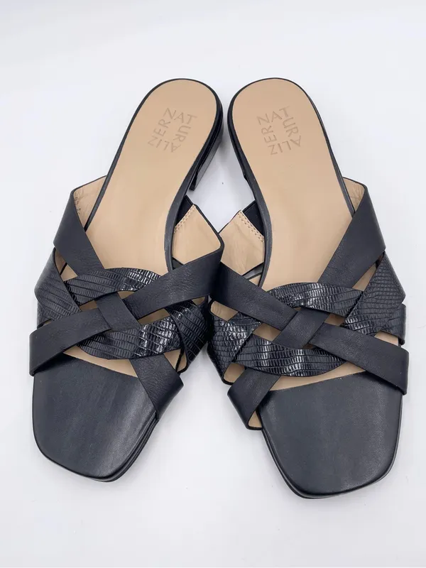 Naturalizer Womens Ashford Slide Sandal Size 10 Black Leather Square Toe Strappy - Image 4