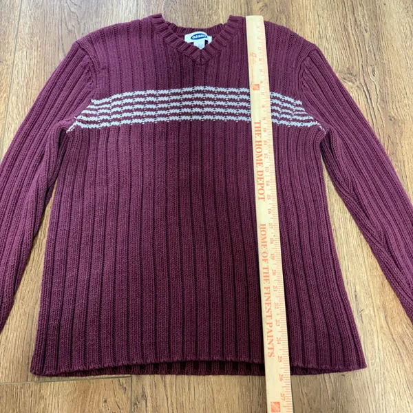 VTG Old Navy‎ Knit Fishermen Sweater V-Neck Maroon Cottage Womens L Y2K academia - Image 4