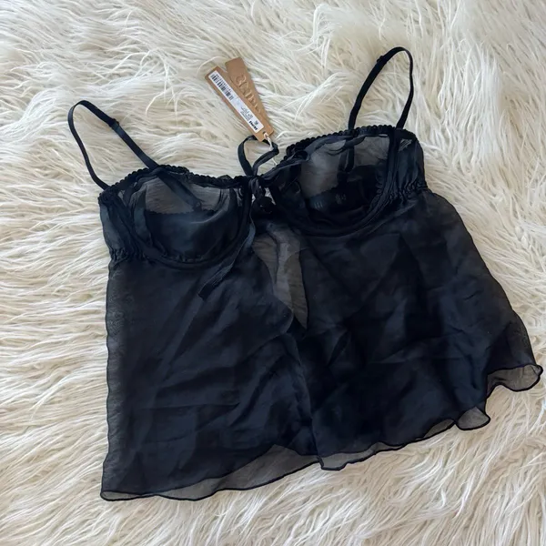 Skims Romance Babydoll Top Onyx Size Small - Image 5
