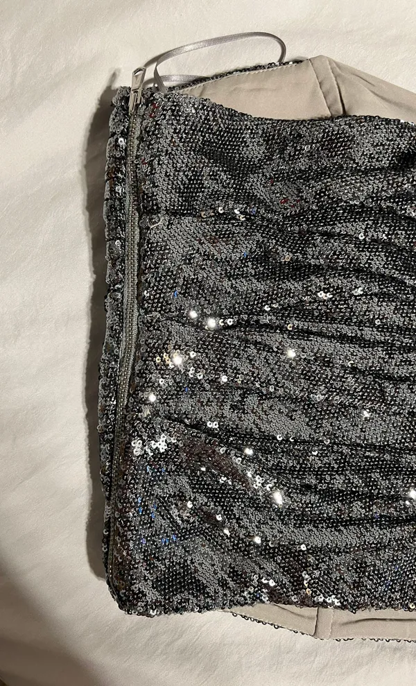 Free People Charcoal Sequin Sleeveless Cropped Tube Top - Image 6