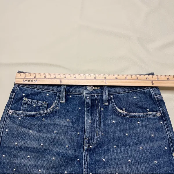 Current/Elliott Size 25 Cotton Blue Denim Studded Mini Skirt Distressed‎ - Image 11