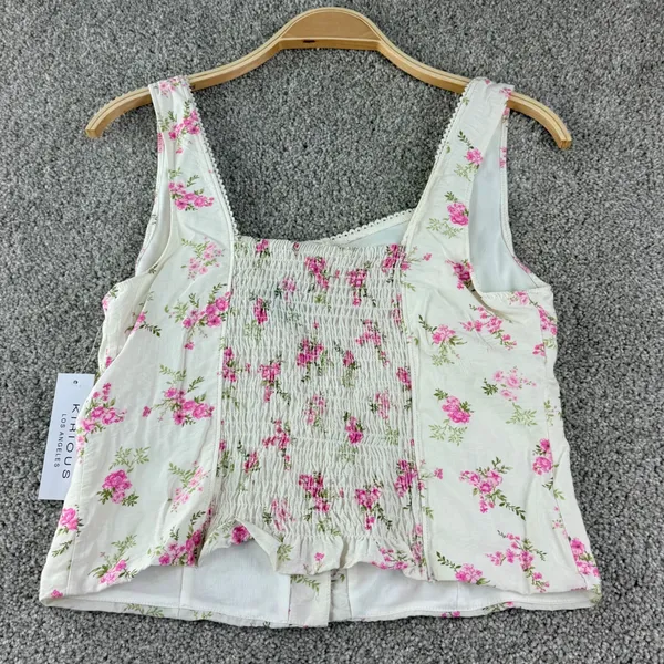 Floral Corset Tank Top Coquette Cottagecore Lace Trim Womens L New Kirious‎ Boho - Image 11
