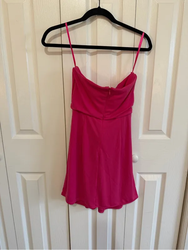 Cinq à Sept Strapless Mini Dress Tie Draped Magenta Size 4 - Image 3