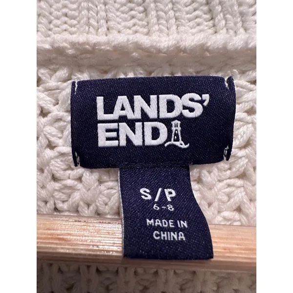Lands End Navy Blue White Striped Knit‎ Sweater Tunic Size Small Cotton Collar - Image 4