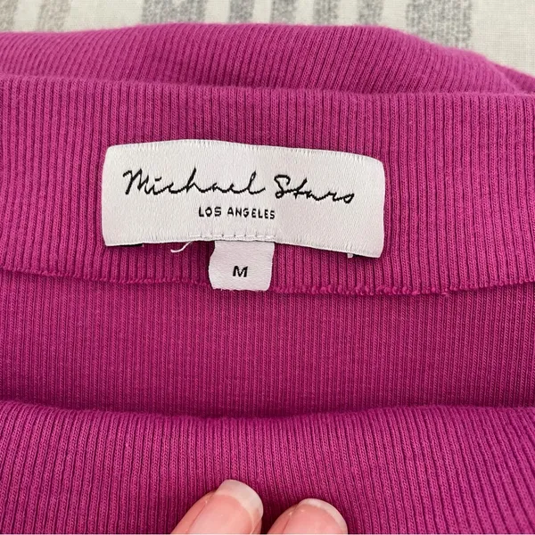 Michael Stars Charlotte Midi Dress Pink Size Medium Ruched Slit Ribbed Colorful - Image 6
