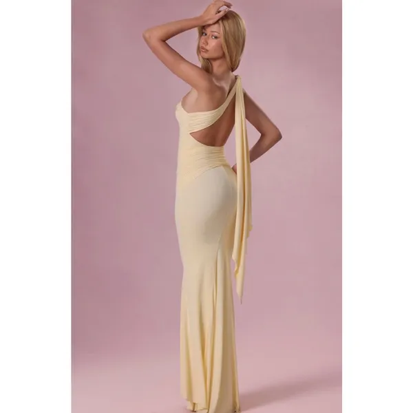 Oh Polly Annelise Jersey Bridesmaid Maxi Dress in Butter Yellow Size M New - Image 3