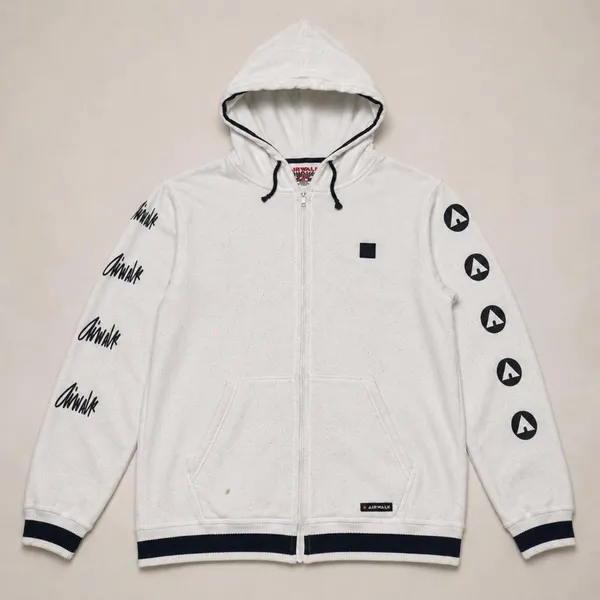 Airwalk White Zip-Up Hoodie Bold Logo Sleeve Graphics Y2K Skater M - Image 6