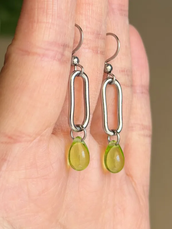 Handmade stainless steel chic fairy boho vintage style dangle earrings💚 - Image 3