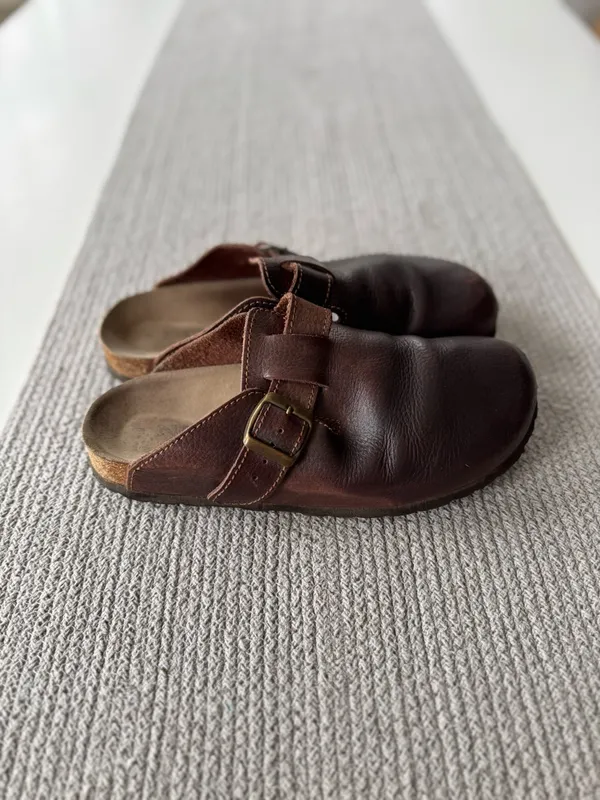 NC Club Dark Brown Oiled Leather Clogs Mules Size 9 Made in Spain - Image 2