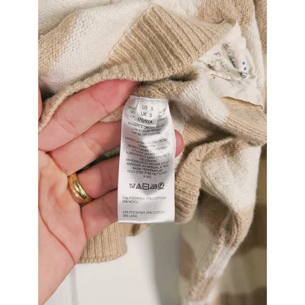 We The Free Into The Blue Striped Sweater Crop Small Tan Cream Granola Cozy Fall - Image 10