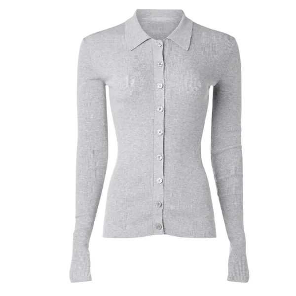 Michael Kors Gray Polo Sweater SMALL Fitted Cardigan Preppy Silk Cotton $300 - Image 8