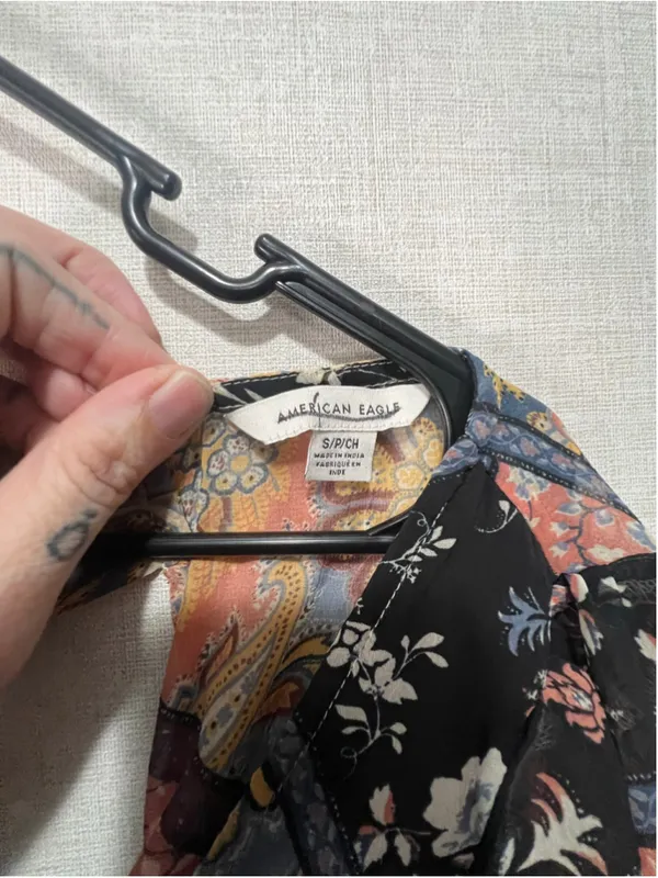 American Eagle Patchwork Floral Paisley Boho Long Sleeve Flowy Blouse - Image 3