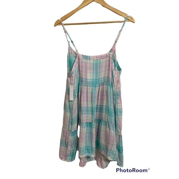 Abound pastel plaid tiered spaghetti strap slip summer‎ dress size Medium NEW - Image 6