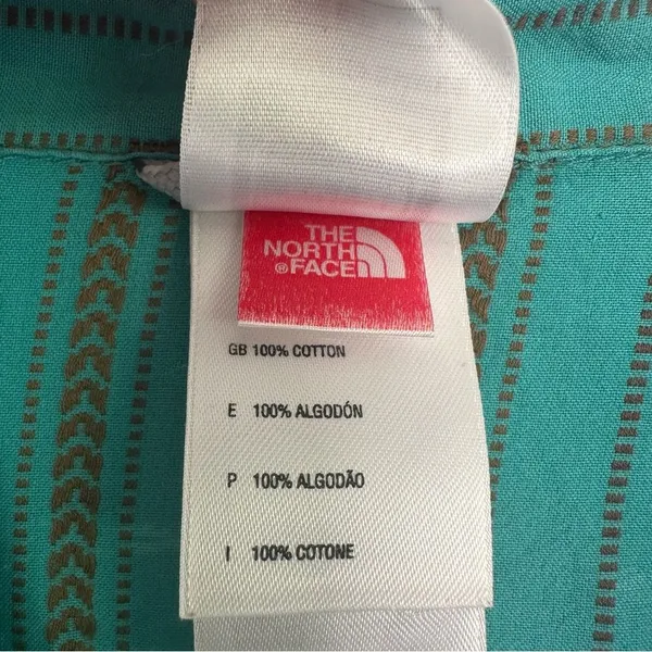North Face Snap Up Cotton Shirt Women’s Small Turquoise Western Roll Tab Gorp - Image 6