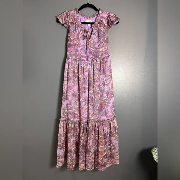 FREE PEOPLE Band Of The Free Boho Paisley Purple Maxi Dress Women’s Sz S EUC - Image 2