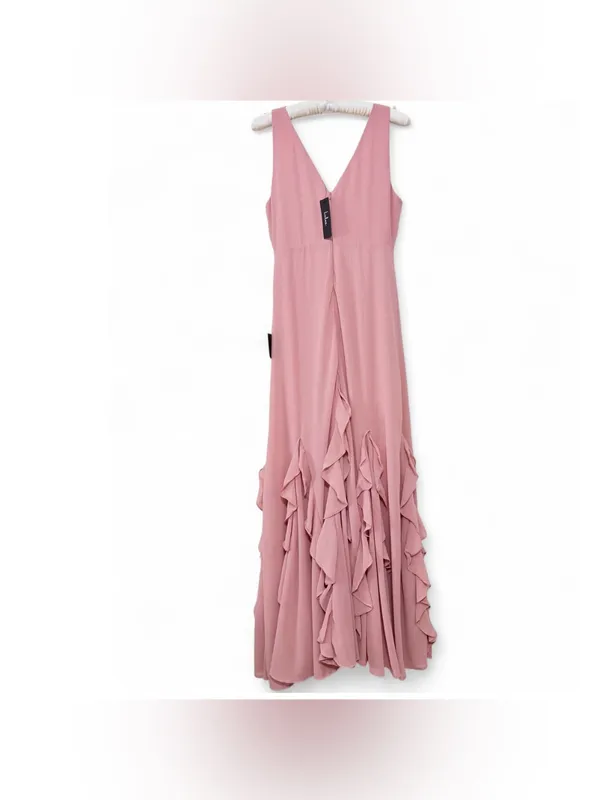 NWT Lulus Women’s Alorna Rose Pink Sleeveless Ruffled V-neck Maxi Dress Size L - Image 16