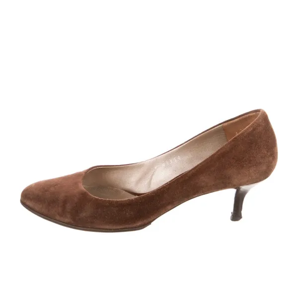 Salvatore Ferragamo Brown Suede Slip On Round Toe Kitten Heel Pumps Shoes - Image 2