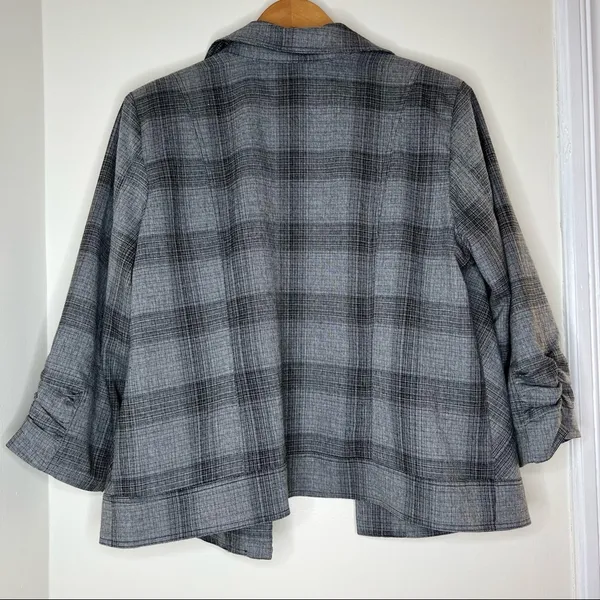 Christopher & Banks gray plaid open front blazer jacket size large - Image 3