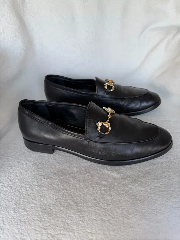 Gucci Black Leather Women's Loafers with Gold Horsebit Size 8.5 - Image 8