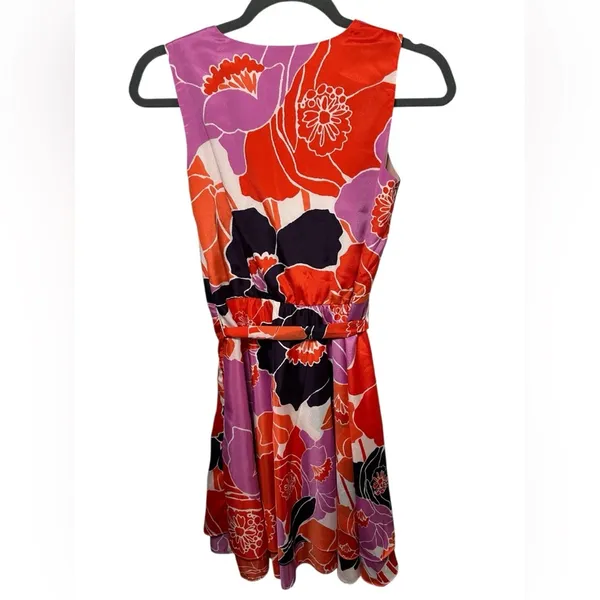 Banana Republic‎ Floral Sleeveless Wrap Dress Red Purple Print Belted Petite 2P - Image 7