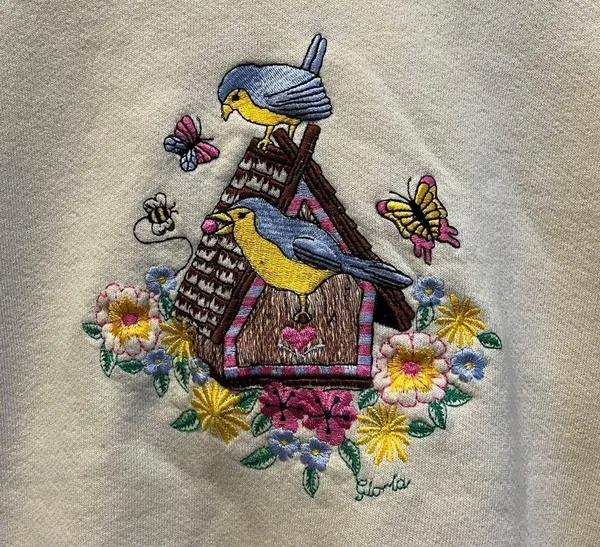 Vintage Embroidered Birdhouse Floral Crewneck - Image 4