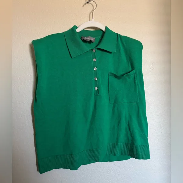 By Anthropologie Collared Polo‎ Muscle Sweater Tank Shirt Sz M Green - Image 5
