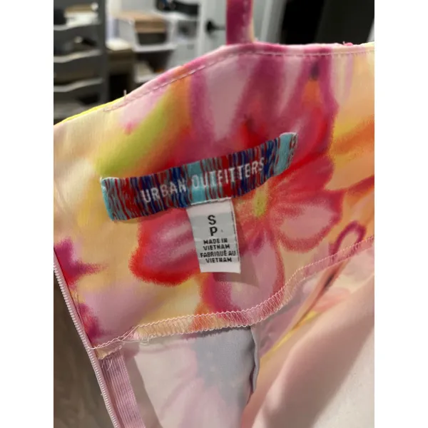 Urban Outfitters Floral Cowl Neck Mini Slip Dress Pink Yellow Orange Small - Image 5