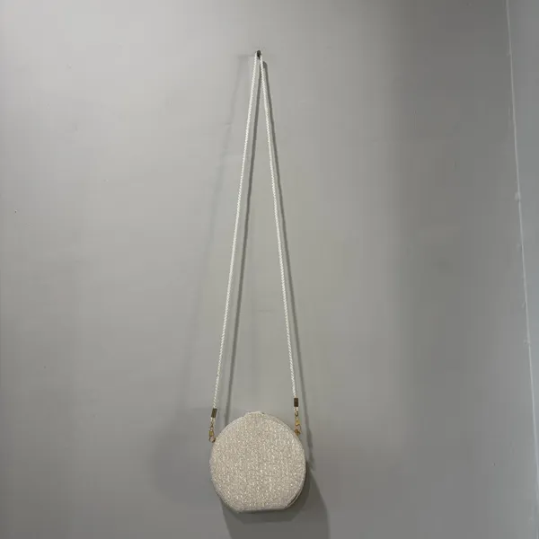 vintage white beaded‎ round Shape Structured purse Gold Hardware Formal Fancy - Image 10