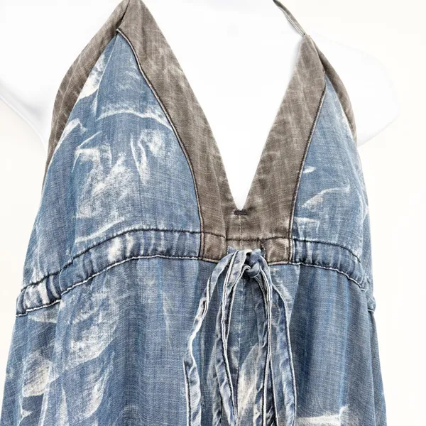 True Religion Womens Acid Wash Boho Open Back Halter Maxi Slip Dress Size M - Image 4