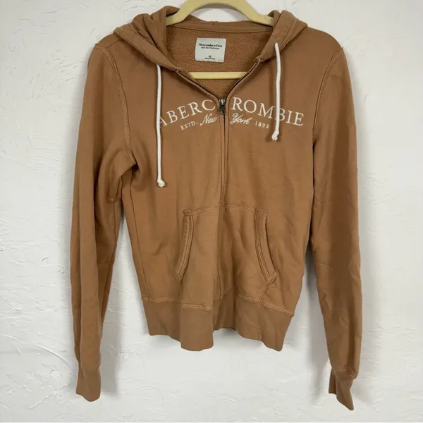 Abercrombie & Fitch Brown Logo Full Zip Hoodie Sweatshirt Women’s XS Casual - Image 5