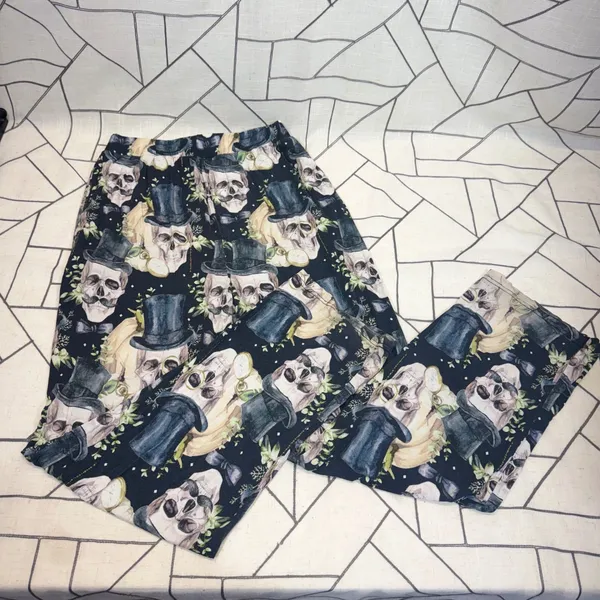 Posh Peanut‎ PJ Set Sm Black Steampunk Skull Top Hat Bamboo Viscose Loungewear - Image 9