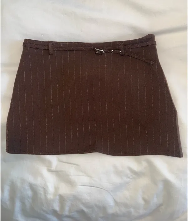 Motel brown pinstripe mini skirt with belt - Image 5