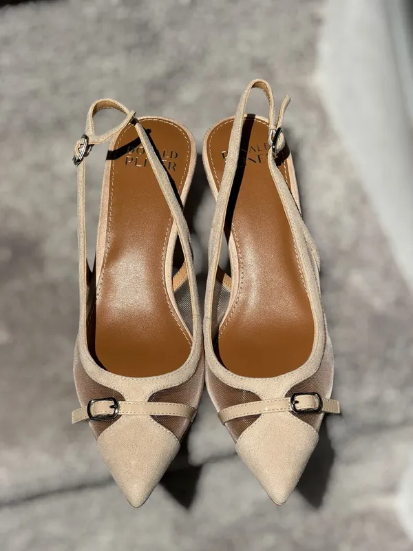 Donald Pliner Carwyn Mesh Slingback Kitten Heels Pointed Toe‎ Nude 6.5 Chic Work - Image 12