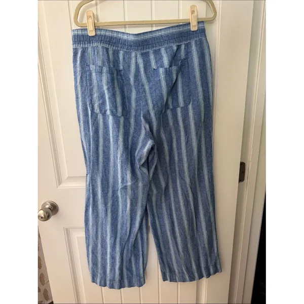 Old Navy Blue and White Striped Wide-Leg Pants - Image 2