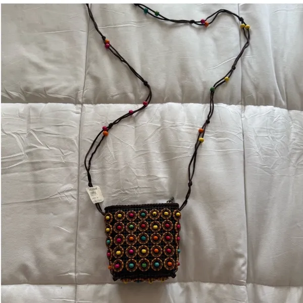 Colorful Beaded Crossbody bag Brown - Image 4