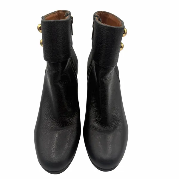 Kate Spade Bridgette Black Pebble Leather Gold Button Platform Block Heel 7.5 - Image 9