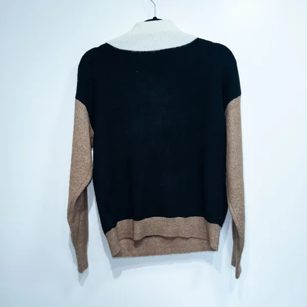 Baltic Born Black & Brown Colorblock Sigrid Zip Front Sweater Size Small - Image 8