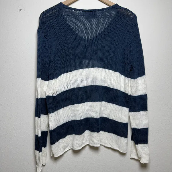 Wooden Ships Women Cotton Knit Sweater Blue White Stripe Beach Coastal Fisherman - Image 8