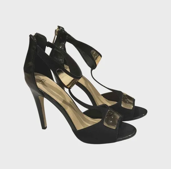 ASOS Women's Black and Gold Metallic Detail T-Strap Stiletto Heels Sz 8 - Image 4