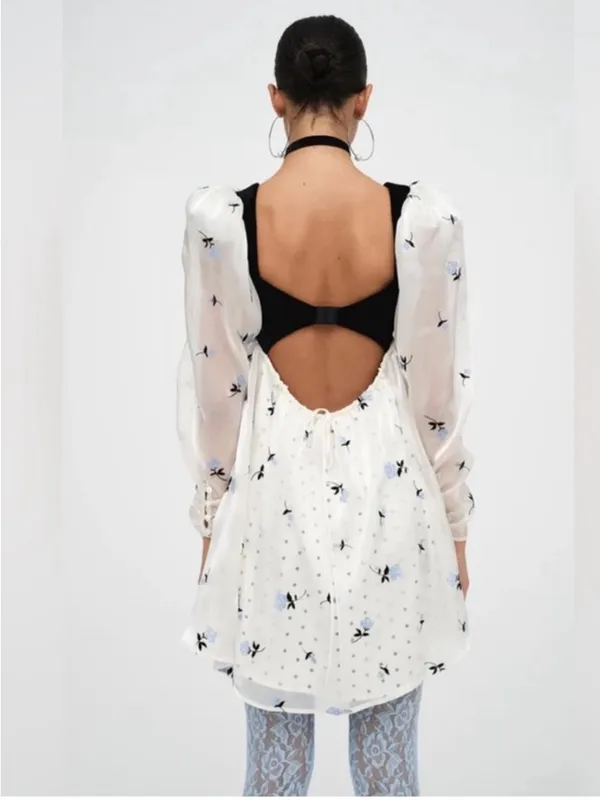 For Love and Lemons Marcella mini dress puff sleeve NWT babydoll sheer velvet - Image 15