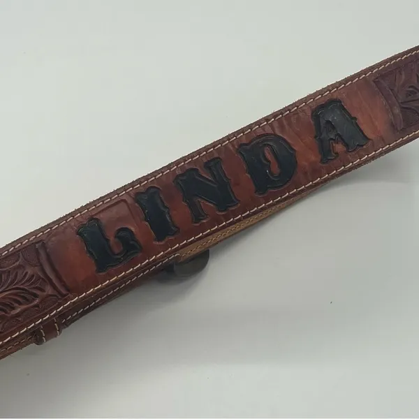 Linda Etched Western Belt Personalized Rawhide Leather Belt Brown - Image 4