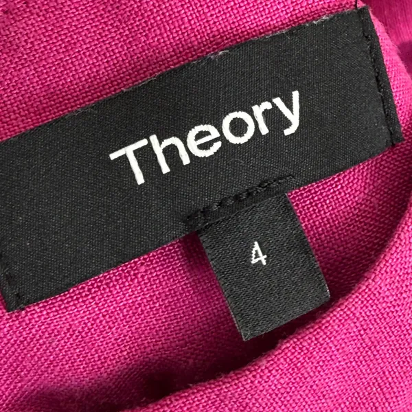 Theory Magenta Pink Linen Blend Pleated High Rise Tapered Trousers Size‎ 4 - Image 2