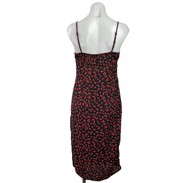 Princess Polly Black Red Floral Sleeveless Tie Slit Cami Midi Slip Dress Size 6 - Image 3