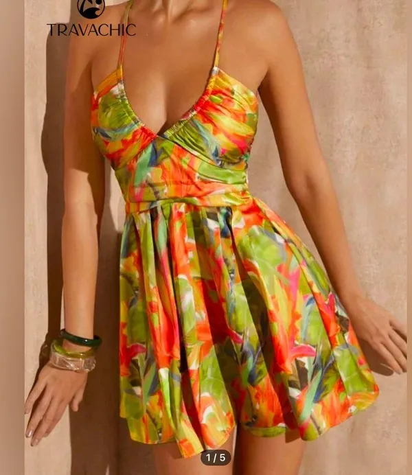 Beautiful Soft Satin Feel Bohemian Carribean Mini Dress - Image 2