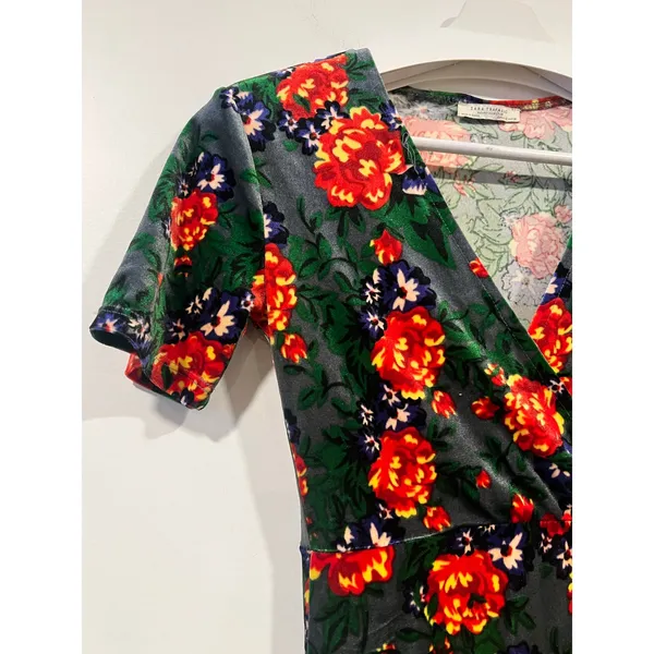 Vintage Vibes Zara Velvet Rose Print Midi Dress, Size S - Image 3